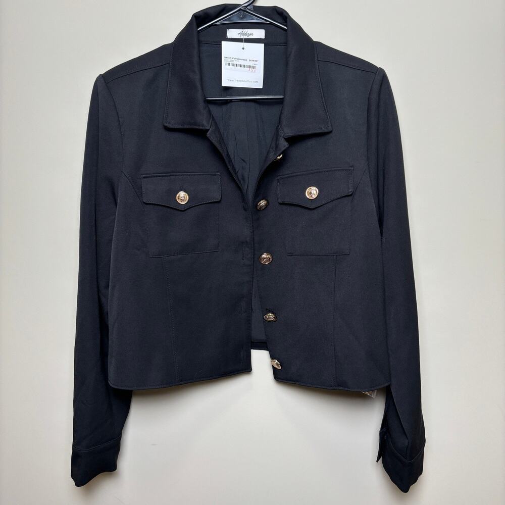 NEW Addison Black Gold Buttons Tailored Utility Military Crop Jacket Women Large